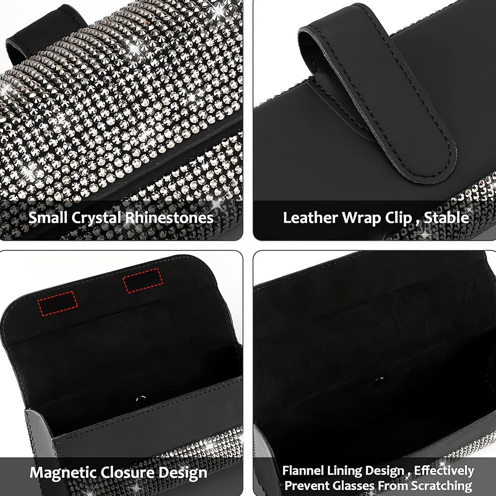 Unisex Sparkling PU Leather Car Glasses Holder Sun Visor Organizer