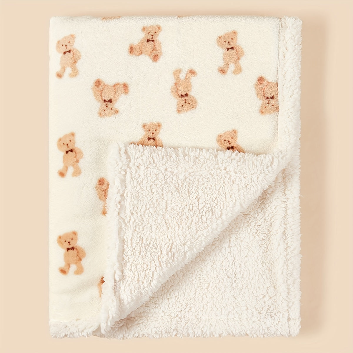Fleece-Lined Plush Blanket with Bear and Cow Pattern for Kids and Adults