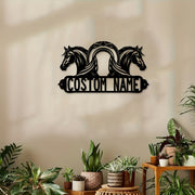 Customizable Black Iron Horse Wall Art Rustic Farmhouse Metal Sign for Home Office Porch Patio