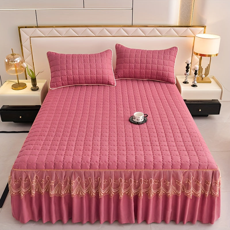 Luxury Bedding Set with Quilted Edge Bed Skirt Pillowcases Mattress Protector and Duvet Cover