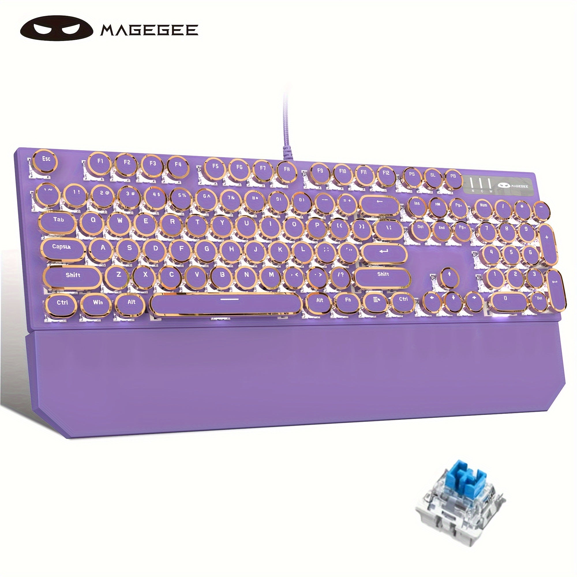 Mechanical Gaming Keyboard with RGB Backlit Round Keycaps for Game and Office Use