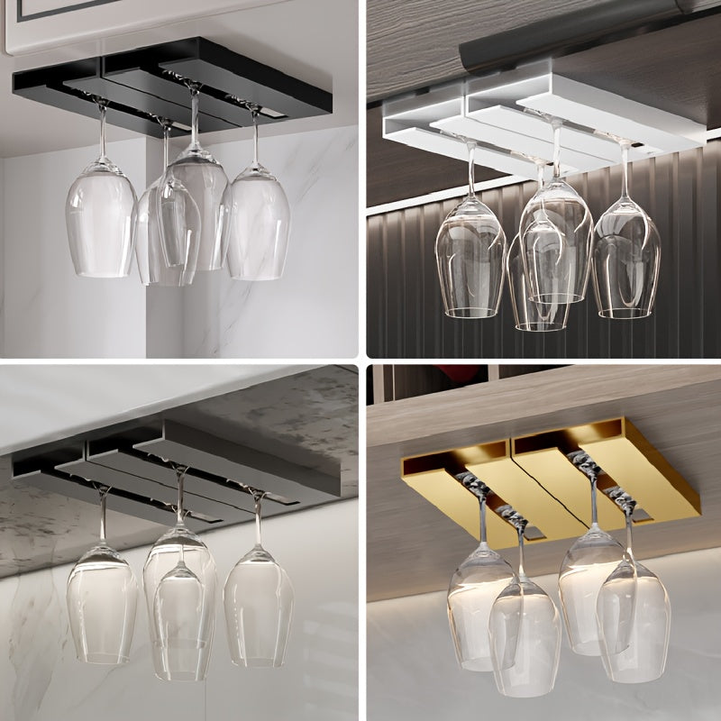 Plastic Wine Glass Holder Wall Mount Rack Space-Saving Under Cabinet Storage