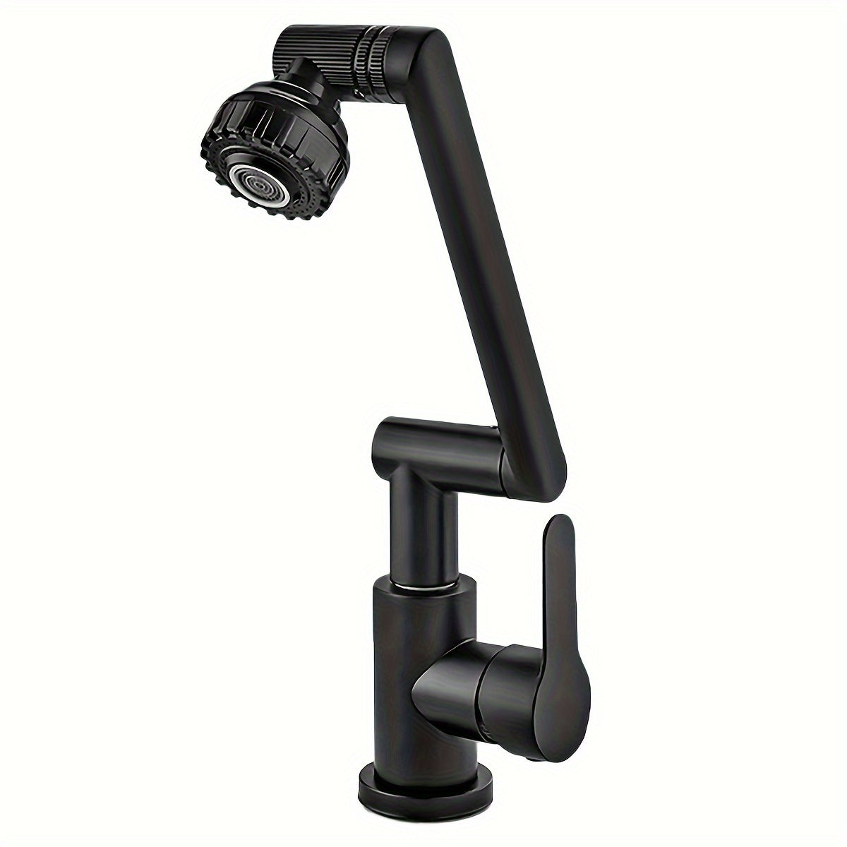 Qora zanglamaydigan po'latdan yasalgan oshxona krani, issiq va sovuq suv uchun aylanuvchi Lucky Cat dizayni bilan