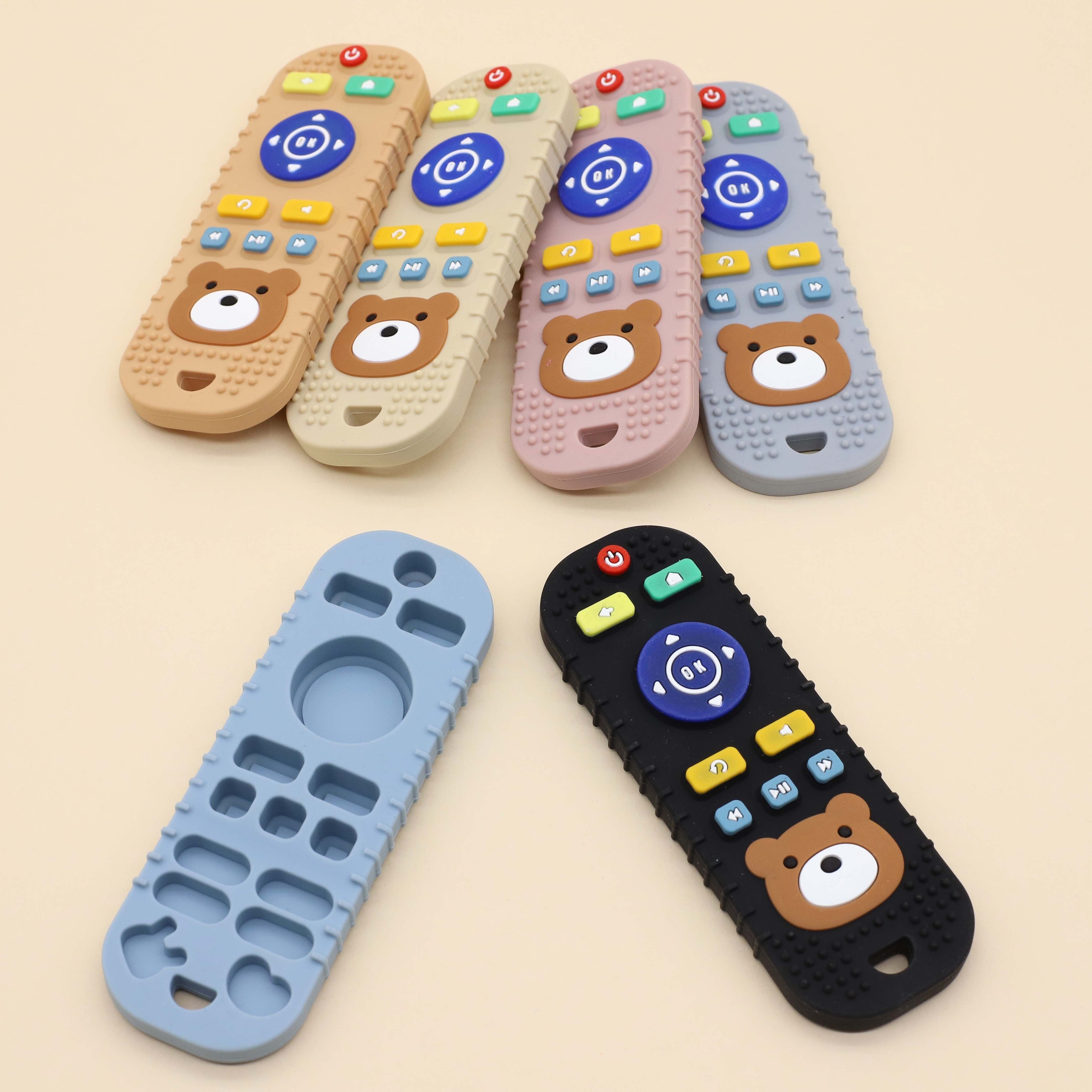 Food-Grade Silicone Baby Teether Toy Simulated Remote Control Oblong Black for 0+