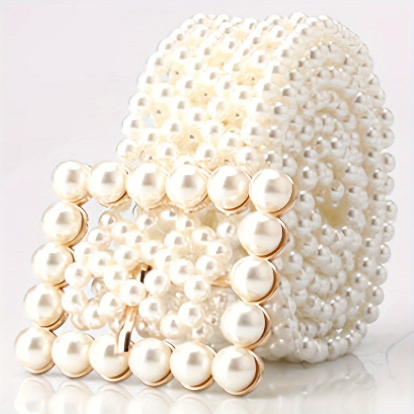 White Faux Pearl Belt for Women Adjustable Waistband with Hollow Out Design Dress Body Jewelry
