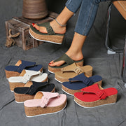 Women's Casual Wedge Heel Sandals with Flip Flop Strap and Solid Color