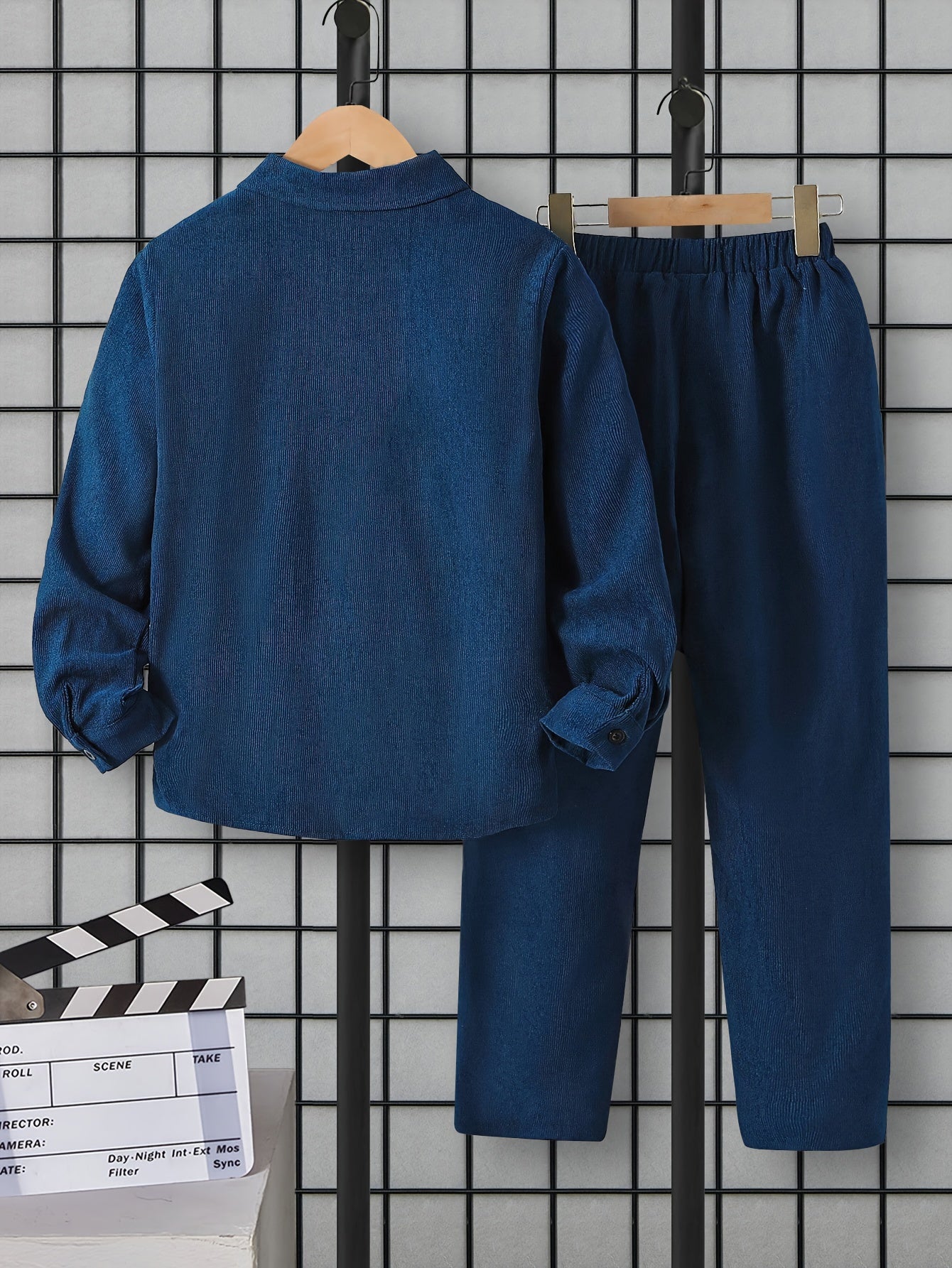 Boys' Denim Outfit Set with Long Sleeve Jacket and Elastic Waist Pants for Spring Fall