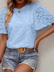 Women's Beige Jacquard Blouse with Butterfly Sleeves Elegant Style