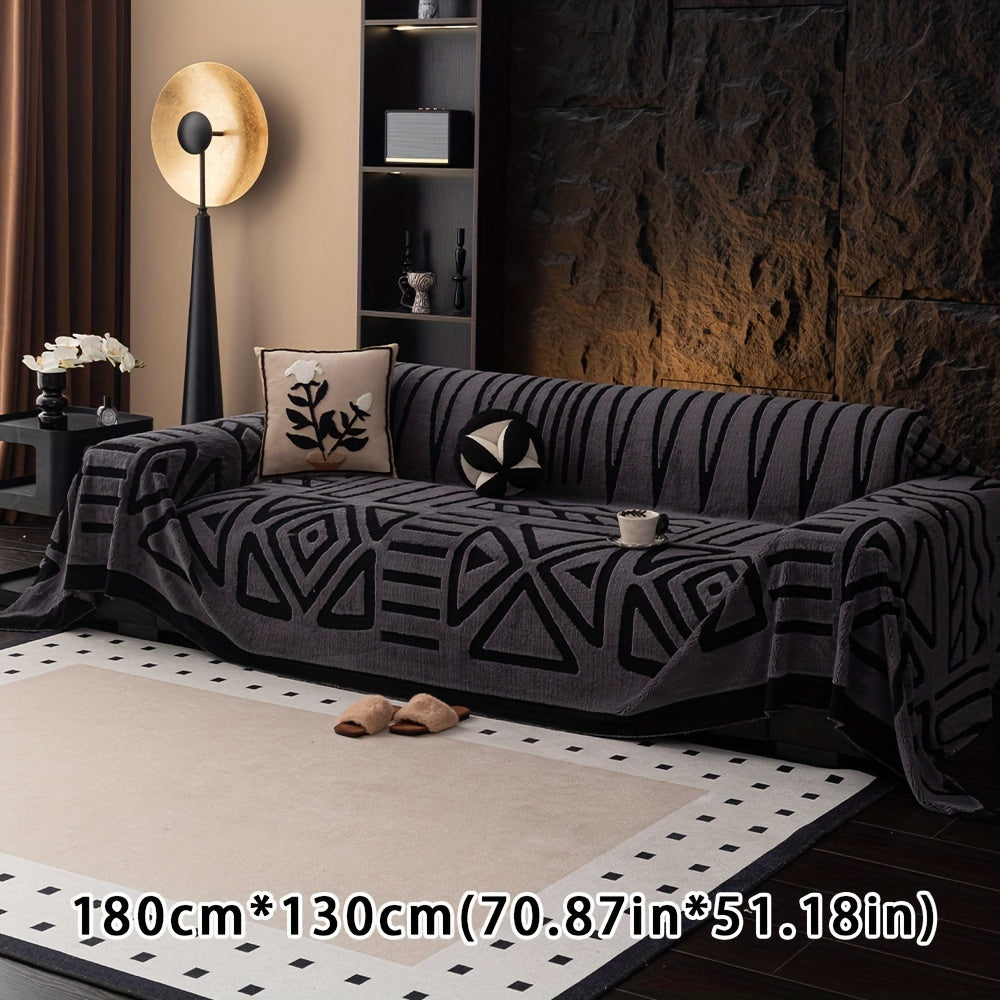Boho Style Geometric Velveteen Sofa Throw with Machine Washable Cover for Armchair Loveseat and Sofa
