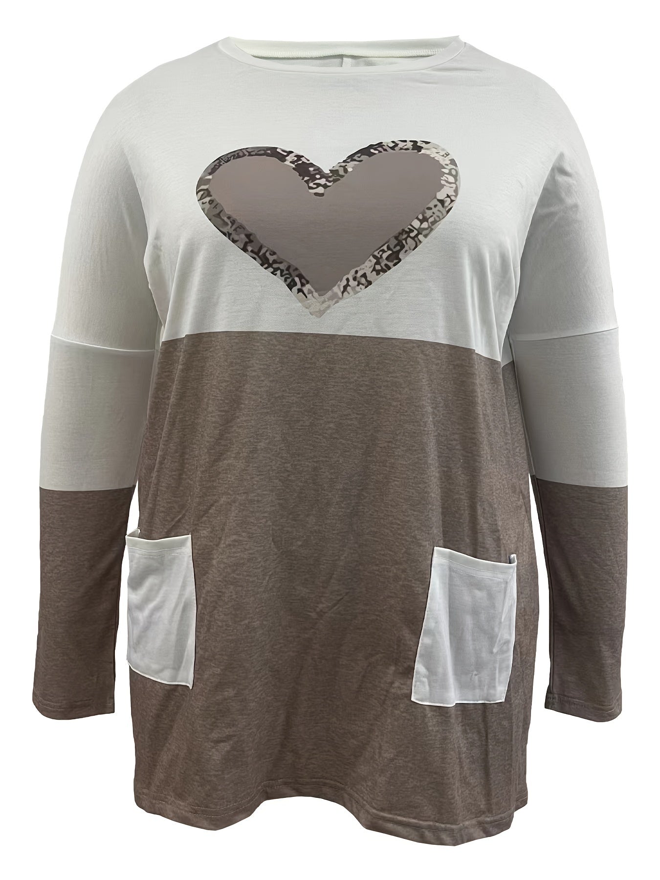 Women's Long Sleeve T-Shirt Heart Print Color Block Fall Winter Easy Care