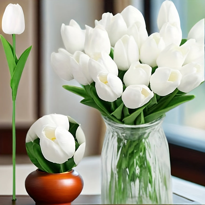 Artificial Tulips Set of 10 Real Touch Faux Flowers for Home Office Decor