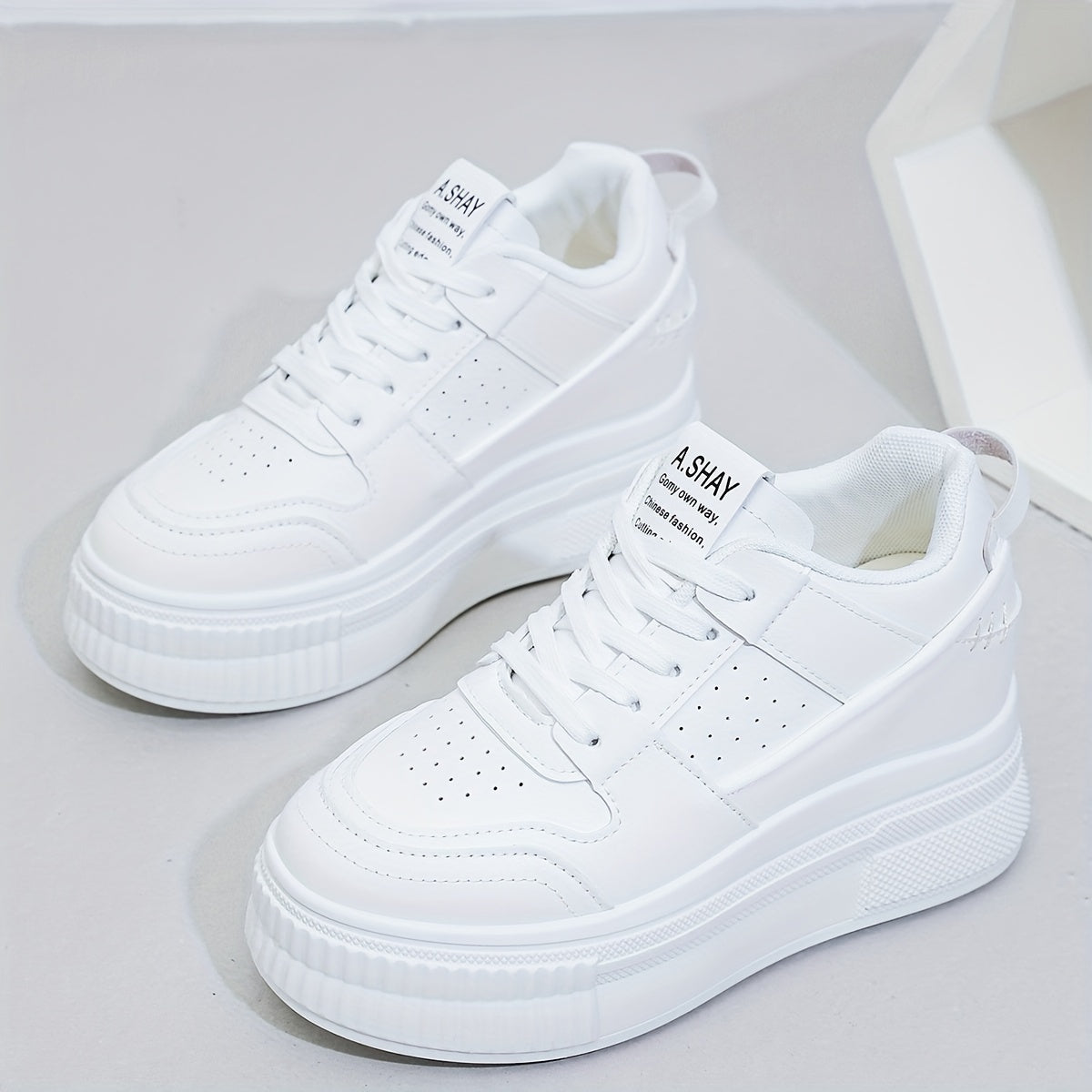 Women's White Casual Sneakers Thick Sole Comfortable Fashion