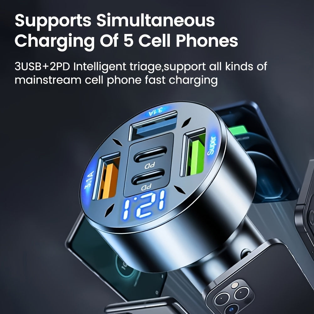 5-Port USB Car Charger Adapter for iPhone and Xiaomi Travel Car Power Plug ≤36V