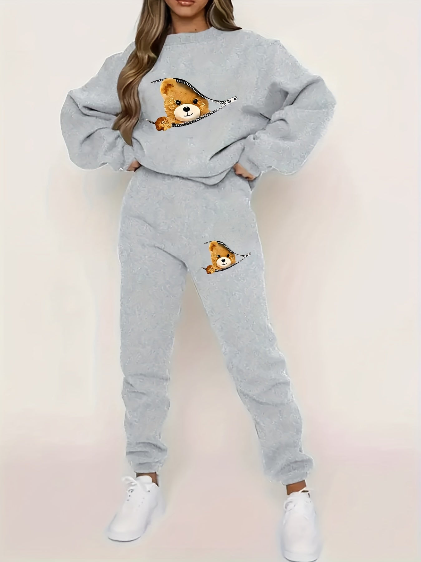 Conjunto personalizado de dos piezas impreso para mujer con patrón geométrico poliéster casual otoño invierno