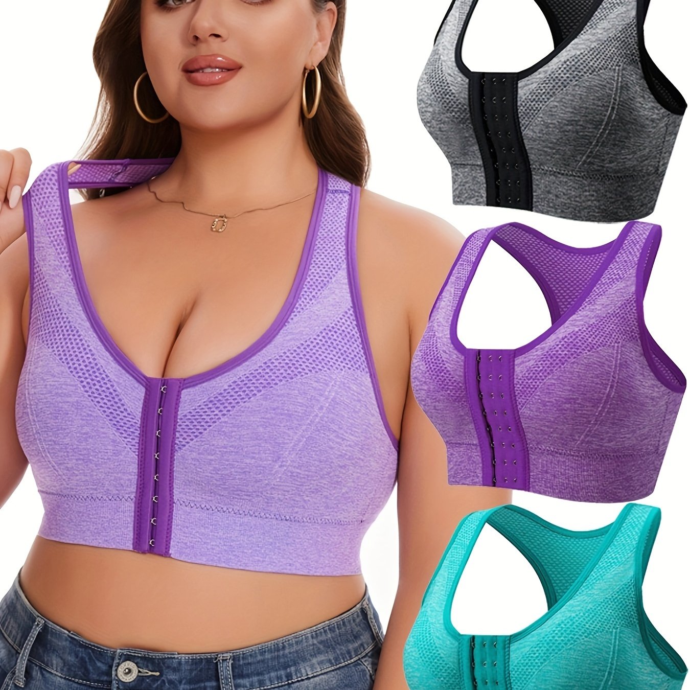 Women's Wireless Breathable Sports Bra Plus Size 3 Pack