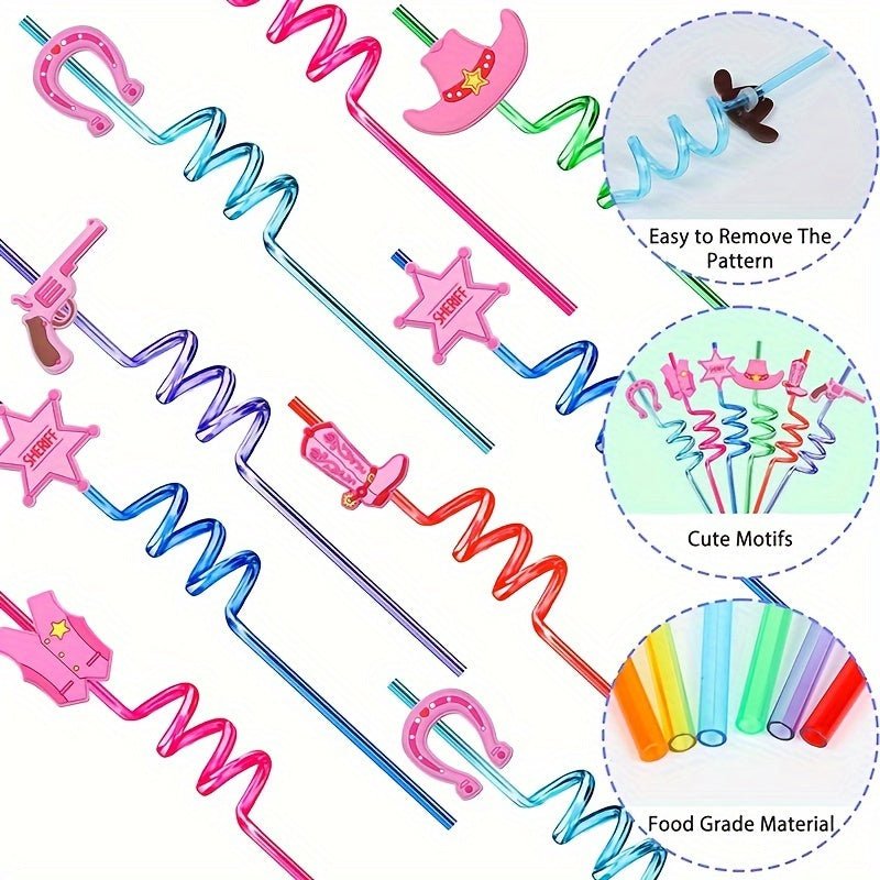 Pink Plastic Drinking Straws 24 Count Western Cowgirl Theme for Parties