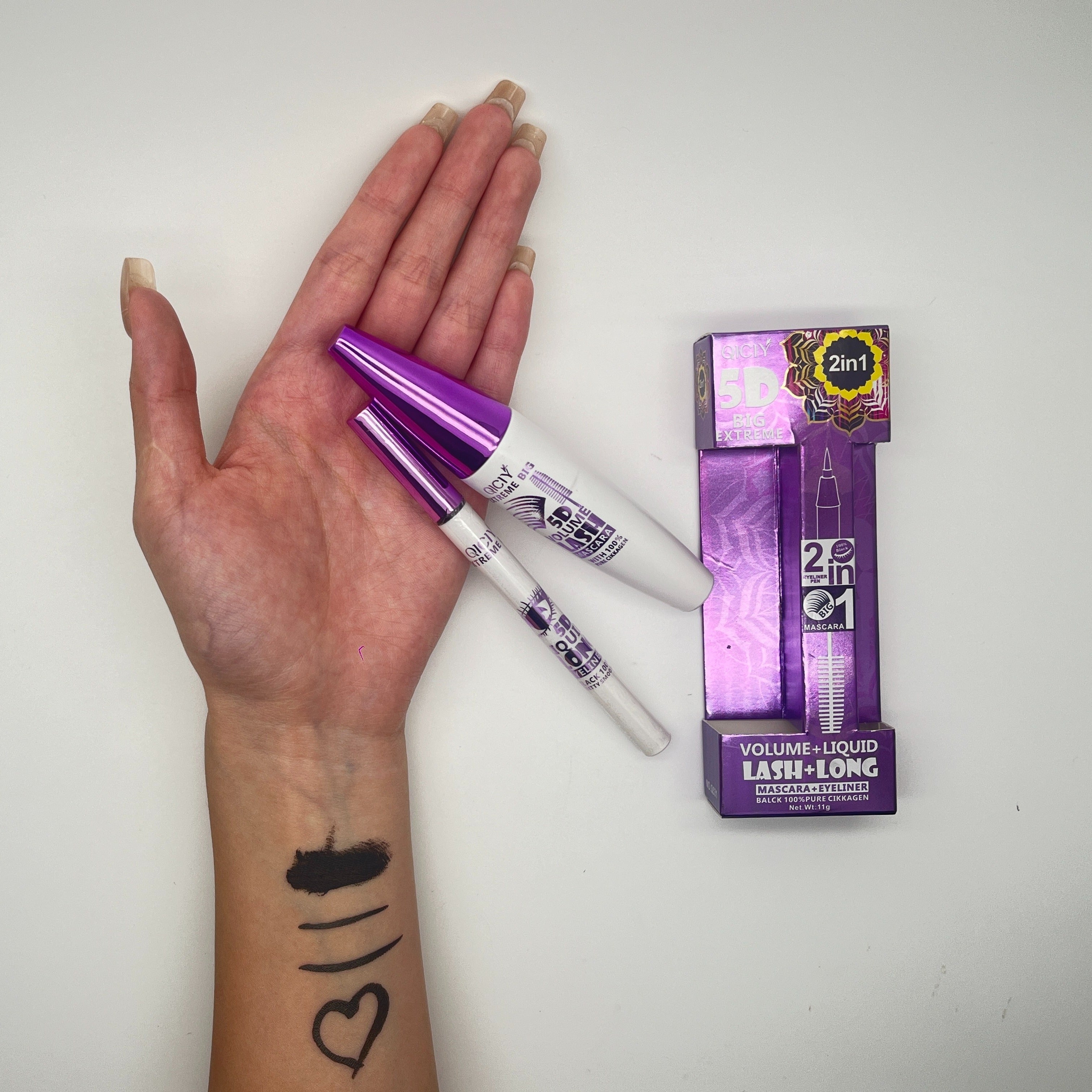 Водонепроницаемая 5D объемная тушь и набор подводки для глаз с силиконовой щеточкой - Долговечный макияж для всех типов кожи, быстро сохнет.