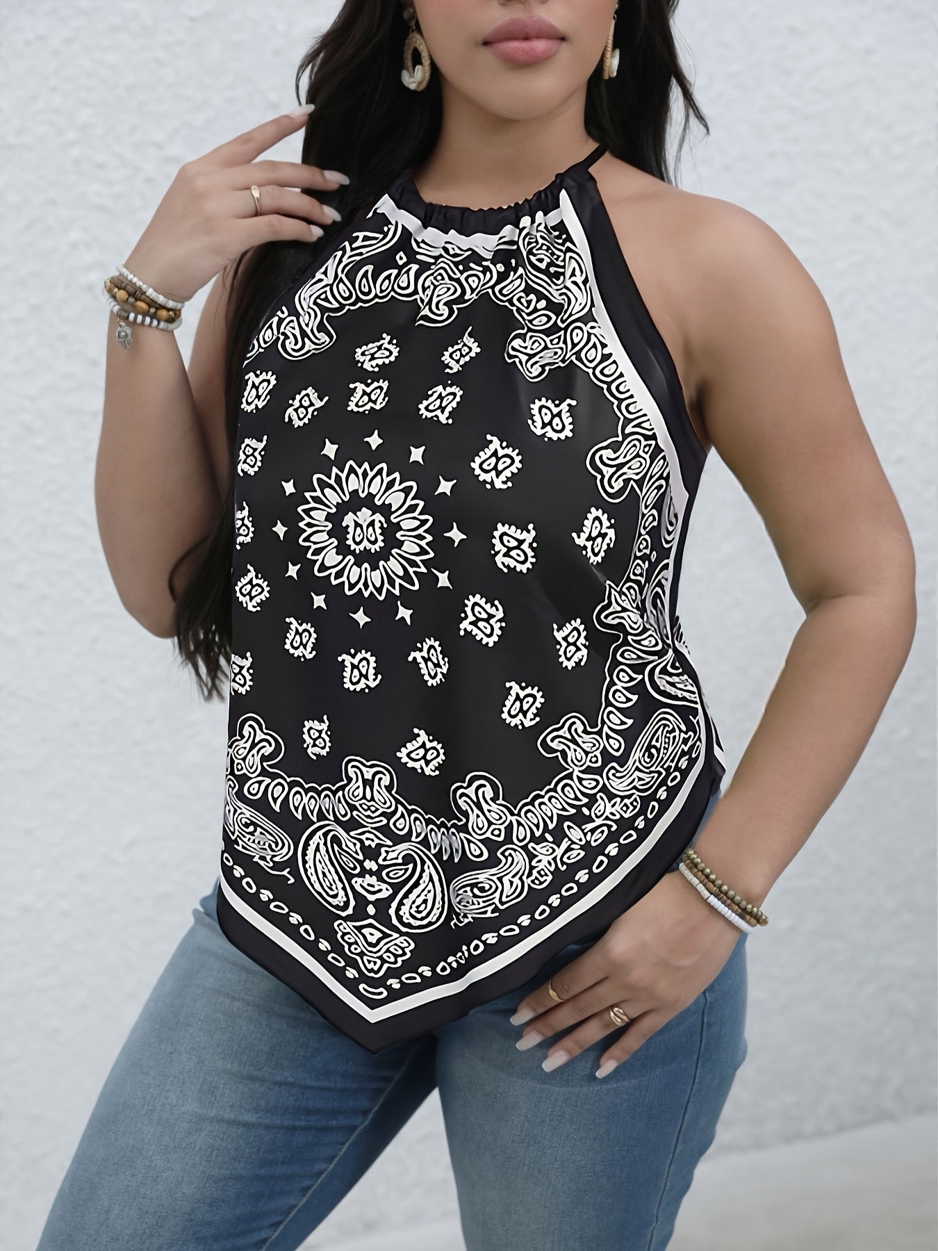 Plus Size Women's Floral Print Sleeveless Vest Summer Beachwear Lightweight Casual Vacation Outfit
