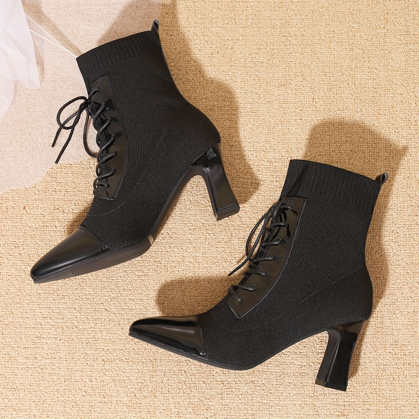 Women's Black Synthetic Leather High Heel Ankle Boots with Pointed Toe