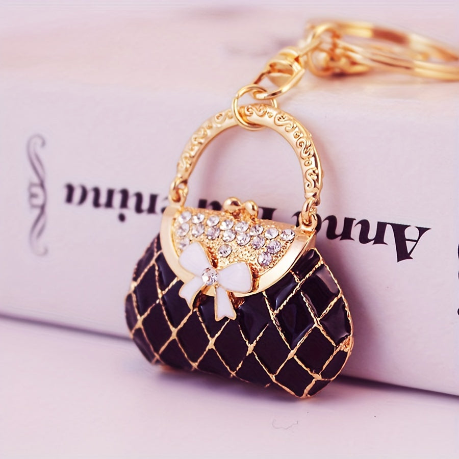 Sleek Rhinestone Bow Kalit zanjiri - Qotishma materialidan tayyorlangan, ayollar sumkalari va avtomobil kalitlari uchun Lobster Clasp Charm bilan - U uchun ideal sovg'a