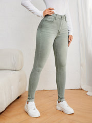 Women's Skinny Jeans Solid Color Washed Denim Medium Stretch Woven Fabric Casual All-Season
