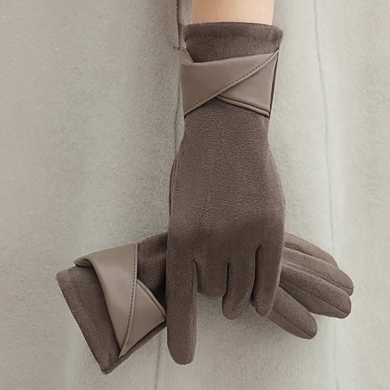 Women's Touchscreen Fleece Lined Gloves with Bowknot Design