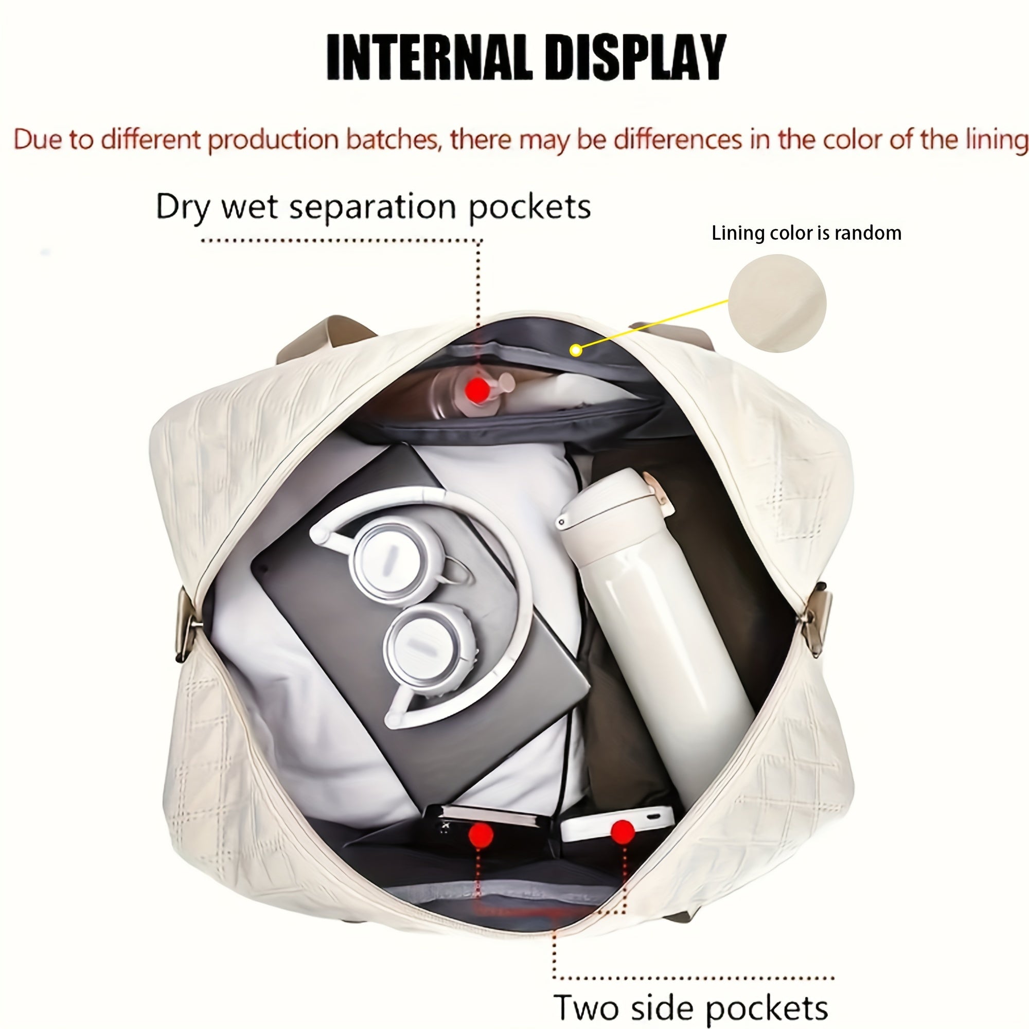 Minimalist bir rangli sayohat sumkasi, katta sig'imga ega va yengil dizayni bilan harakatda foydalanish uchun.