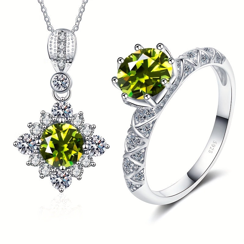 Moissanite Jewelry Set Necklace and Ring in Sterling Silver Engagement Wedding Gift