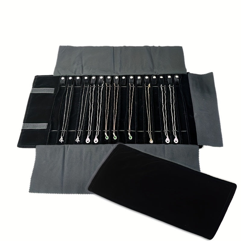 16-Bit Necklace Storage Roll with Anti-Tangling Layer and Elastic Band