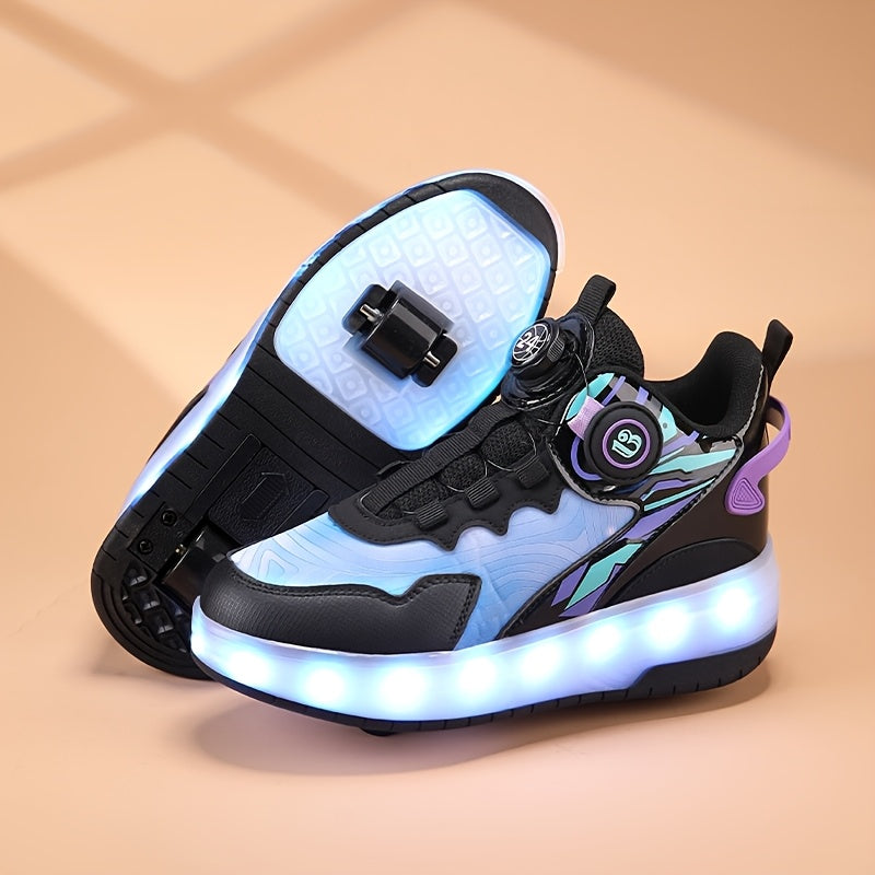 Kids Light-Up Skateboarding Sneakers with USB Charging and Invisible Roller Skates for All Seasons