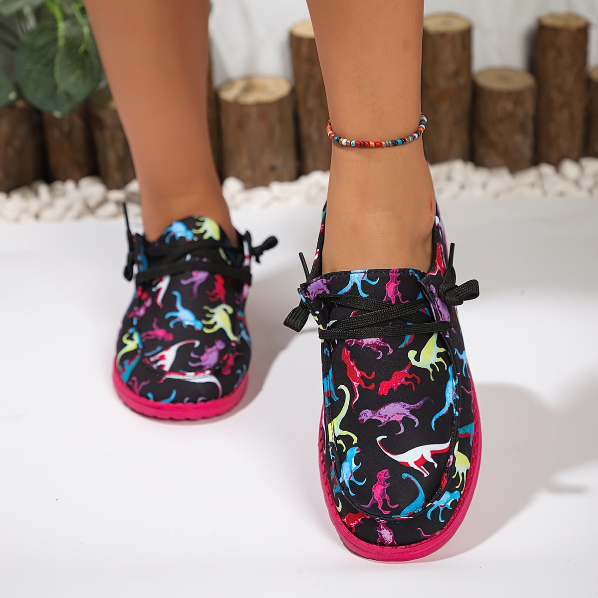 Women's Colorful Dinosaur Print Casual Sneakers Lightweight Athletic Shoes