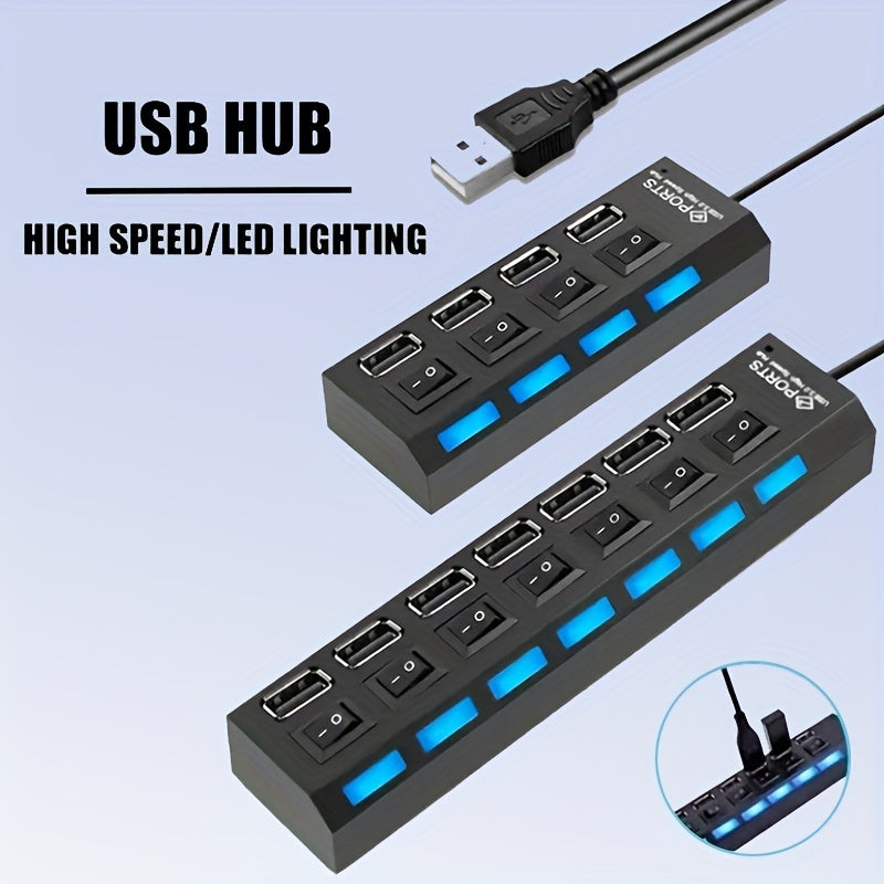 High-Speed USB 2.0 Hub 4/7 Ports with Power Adapter and 30cm Cable Black or White