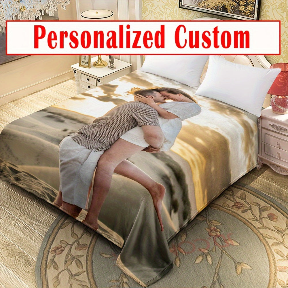 Одеяло из фланели на заказ с вашим собственным фото и текстом - реверсивный микрофибровый плед для всех сезонов, легко чистится, персонализированная цифровая печать для Рождества, Хэллоуина, дней рождения и свадеб - включает 1 одеяло