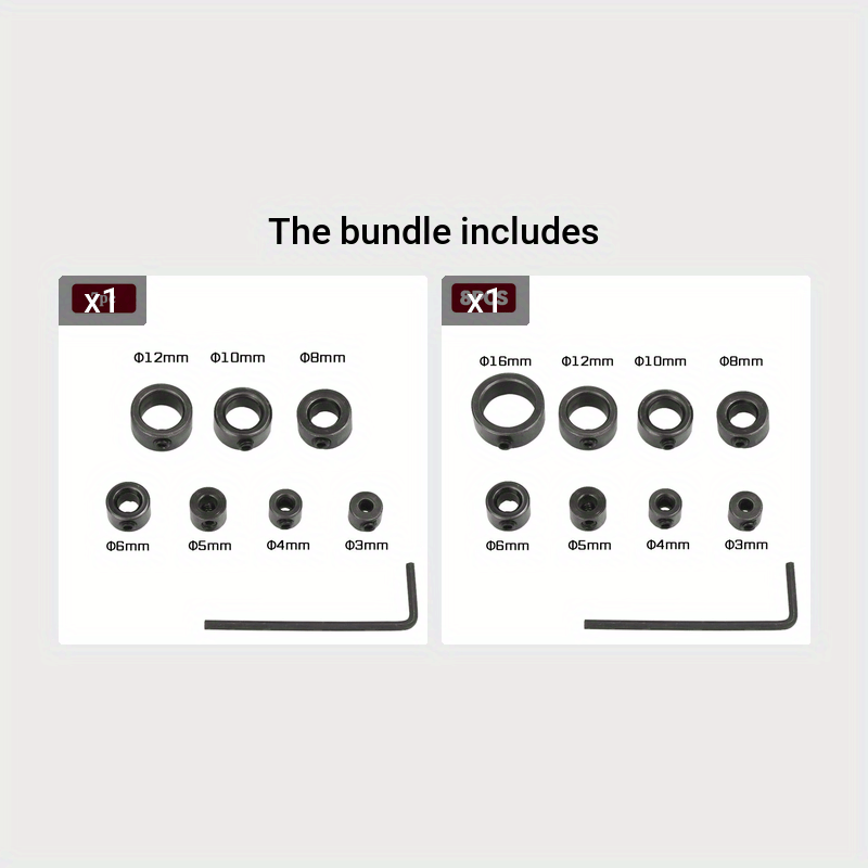 7pcs Drill Stop Ring Set Carbon Steel Locking Rings for Woodworking