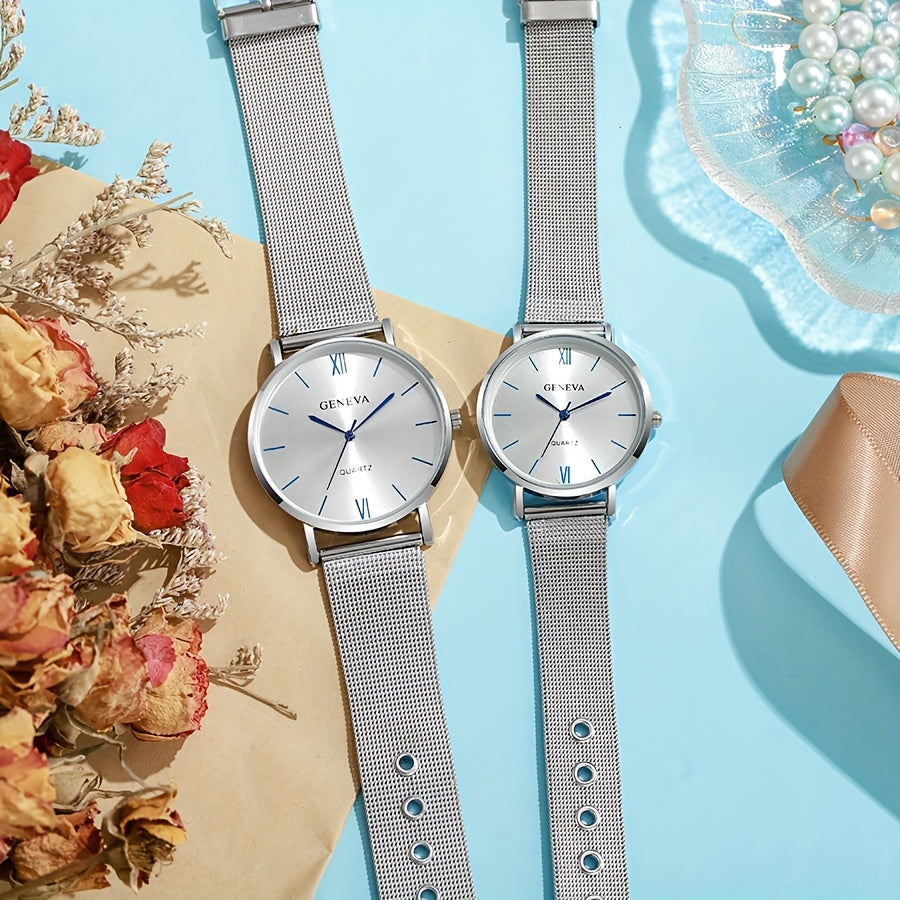 Men and Women Gold Mesh Strap Couple Watch Elegant Romantic Gift