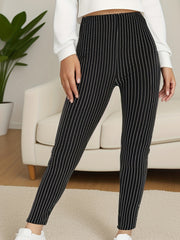 Women’s High Waist Striped Polyester Spandex Leggings Cropped Skinny Pants