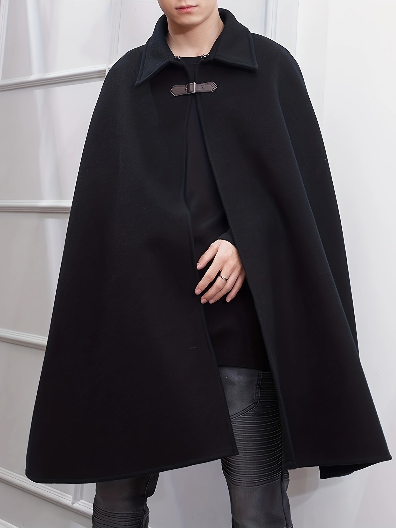 Men's Casual Polyester Coat with Lapel Collar Button Detail Loose Fit Spring Plus Size