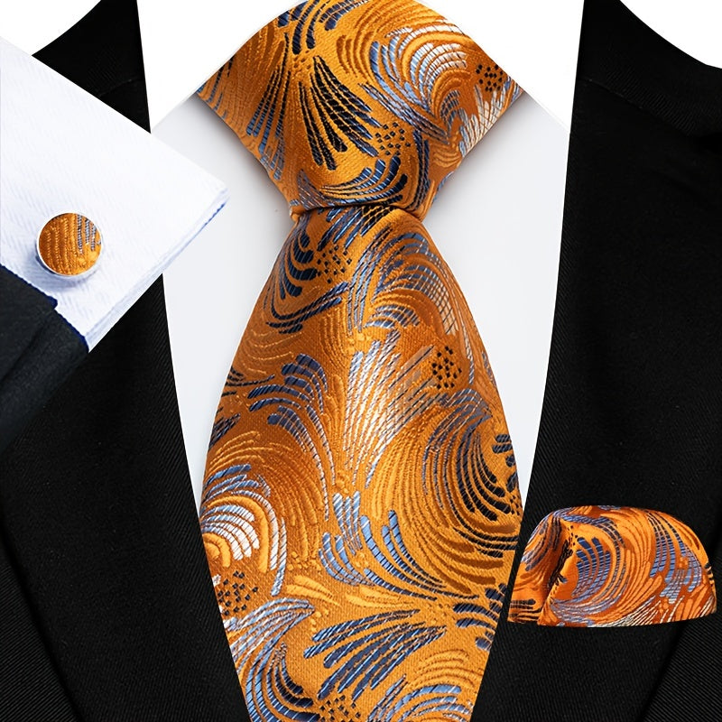 Erkaklar uchun zamonaviy galstuk to'plami, mos keladigan cho'ntak shartlari, manşetli kalitlar va to'quv uchun to'quv soati, to'ylar va biznes uchun