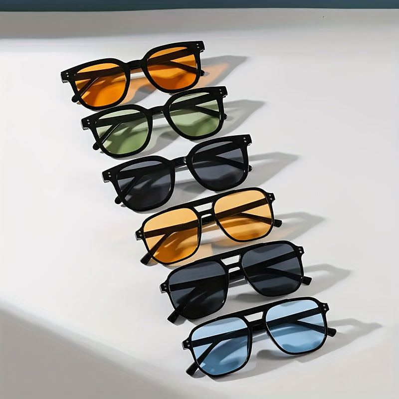 Men's Glasses Geometric Square Retro Round Large Wide Polycarbonate Frames Multi-Colored Lenses