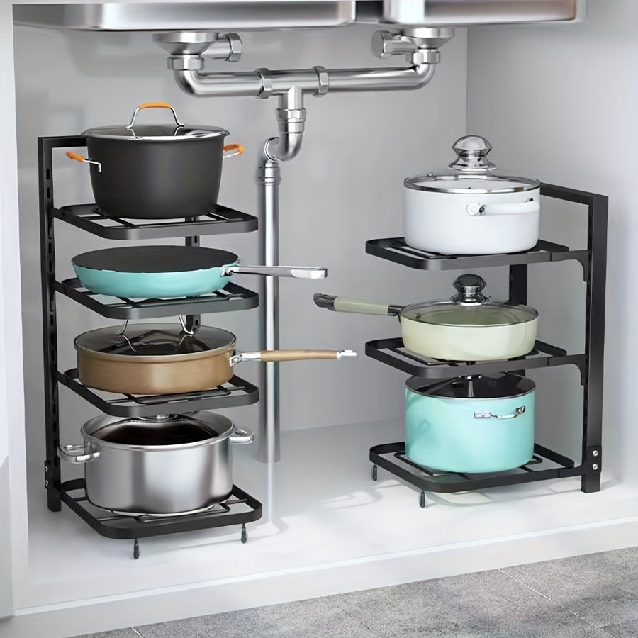Height Adjustable Pot Racks Stainless Steel Sink Under Storage Multi-Layer Kitchen Shelves