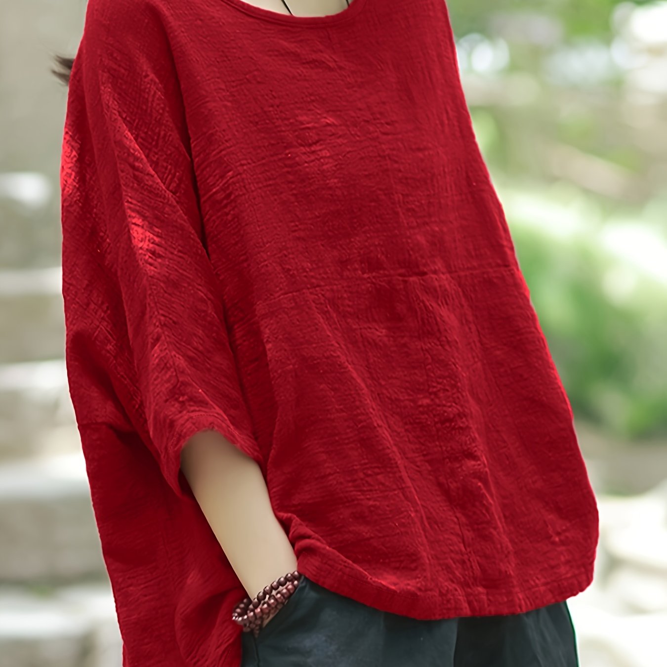 Plus o'lcham ayollar bluzasi, yengil, bir rangli, uzun yengli, bo'lakli ko'ylak