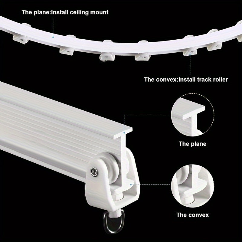 White Plastic Bendable Curtain Track Kit with Metal Hooks for Bedroom 1m to 8m