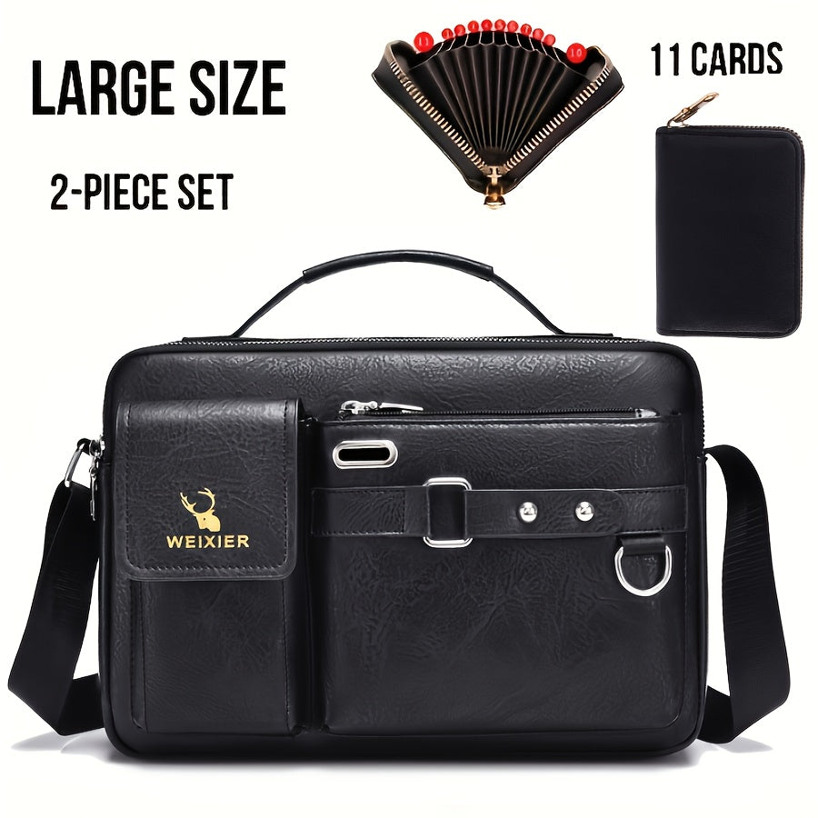 Shoulder Bag Set Includes Satchel Casual Bag and Card Holder Wallet PU Material for Going Out