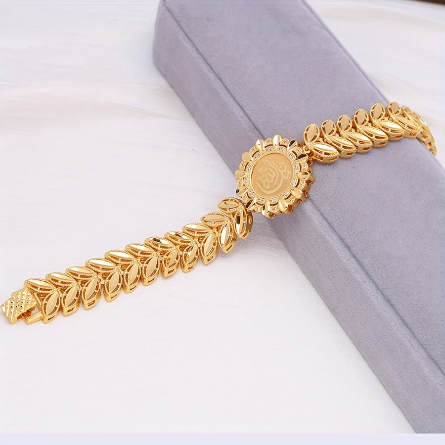 Retro Style Copper Gold Plated Bracelet with Zirconia Inlays Wheat Ear Design for Daily Gift