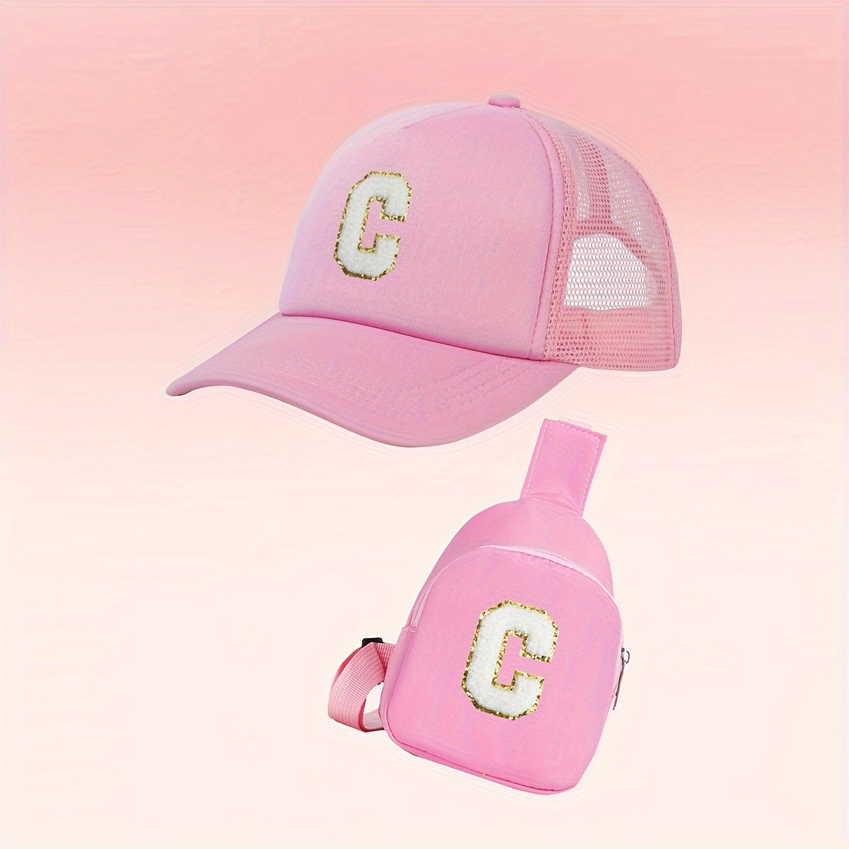 Women's Alphabet Trucker Hat and Mini Shoulder Bag Set Lightweight Casual Accessories