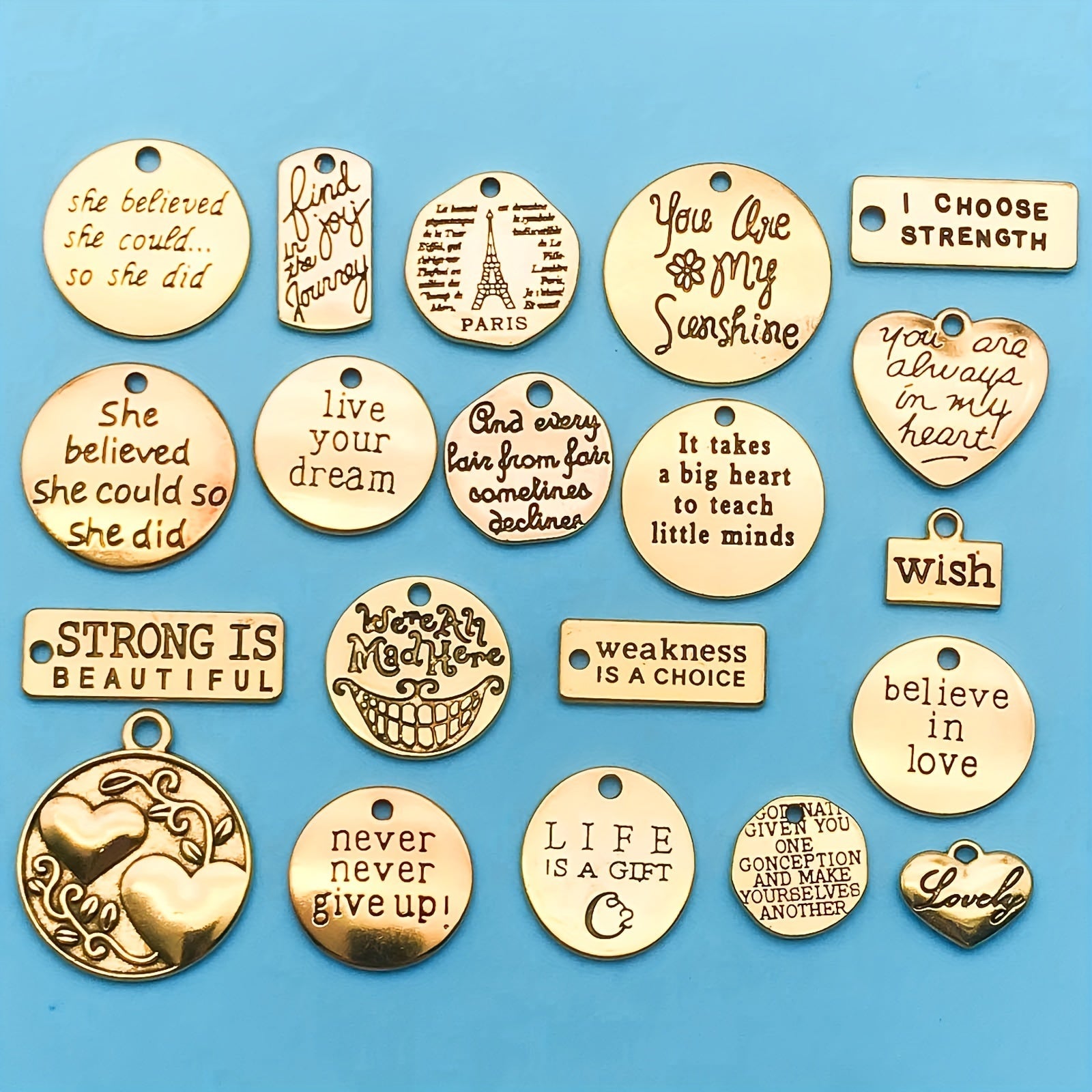 Jewelry Making Supplies 21-Piece Zinc Alloy Charm Set for DIY Necklace Bracelet Earrings