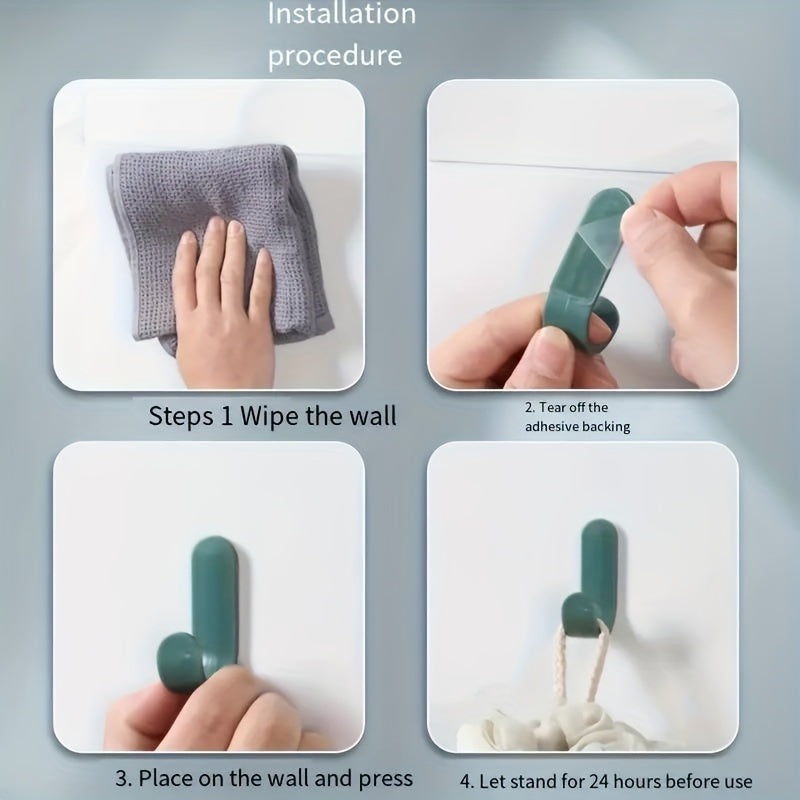 6 Pack Adhesive J-Shaped Hooks for Kitchen Storage Rust-Resistant Plastic No-Drill