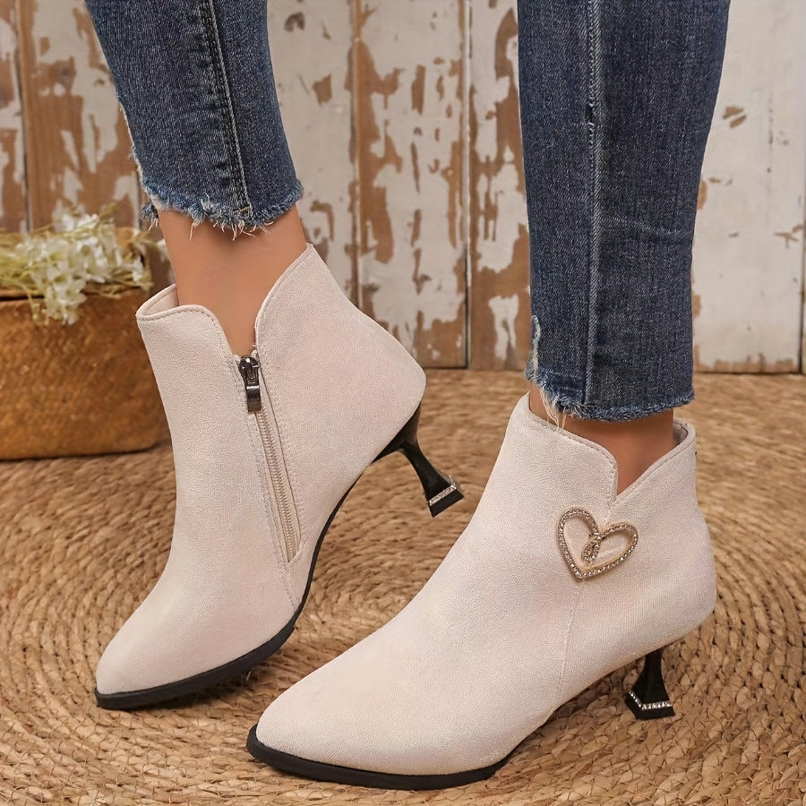 Women’s Frosted Cover Ankle Boots With Zipper Pointed Toe Mid-Heel