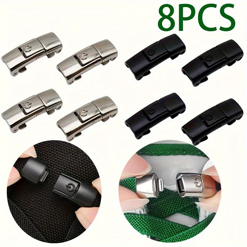 8pcs Metal Quick-Release Shoelace Buckles Easy Press-On Adjustable Fit