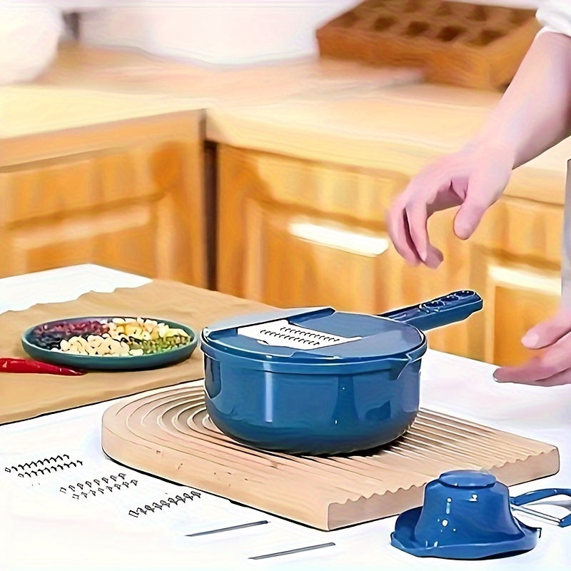 Semi-Automatic Kitchen Tool Set with Drain Basket and 9-Piece Mandoline Slicer